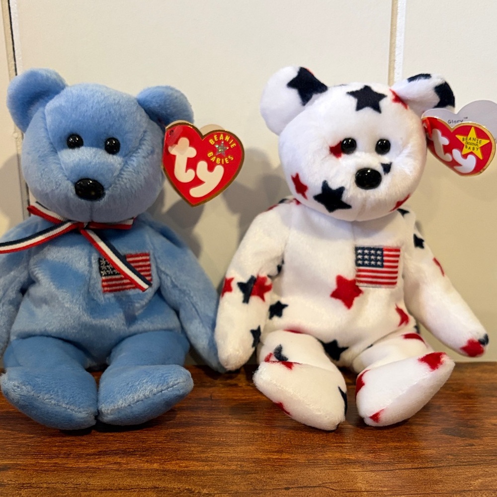 Ty Beanie Babies Patriotic Blue and Star Bears America and Glory